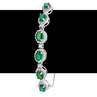 4 Carat Emerald and Diamond Bolo Bracelet In 14 Karat White Gold, Adjustable 6-9 Inches