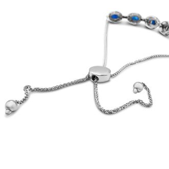 4 Carat Sapphire and Diamond Bolo Bracelet In 14 Karat White Gold, Adjustable 6-9 Inches