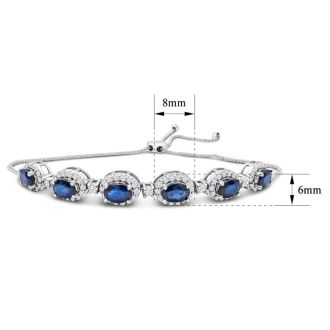 4 Carat Sapphire and Diamond Bolo Bracelet In 14 Karat White Gold, Adjustable 6-9 Inches