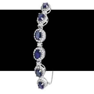 4 Carat Sapphire and Diamond Bolo Bracelet In 14 Karat White Gold, Adjustable 6-9 Inches