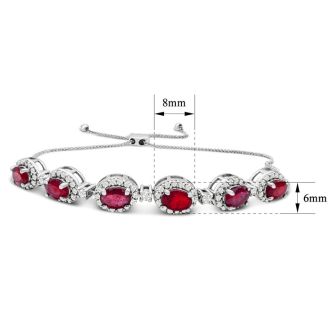 4 Carat Ruby and Diamond Bolo Bracelet In 14 Karat White Gold, Adjustable 6-9 Inches