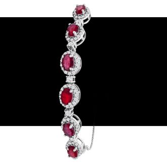 4 Carat Ruby and Diamond Bolo Bracelet In 14 Karat White Gold, Adjustable 6-9 Inches