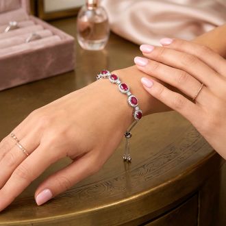 4 Carat Ruby and Diamond Bolo Bracelet In 14 Karat White Gold, Adjustable 6-9 Inches