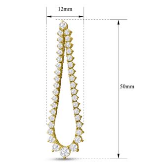 3 Carat Diamond Drop Earrings In 14 Karat Yellow Gold, 2 Inches