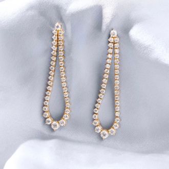 3 Carat Diamond Drop Earrings In 14 Karat Yellow Gold, 2 Inches