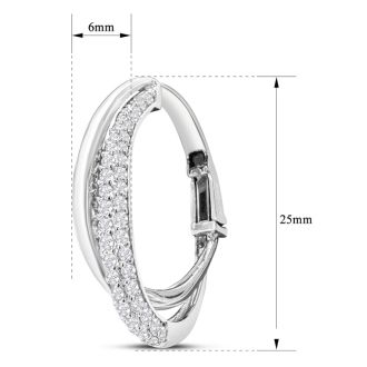 1 1/2 Carat Diamond Hoop Earrings In 14 Karat White Gold, 1 Inch