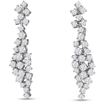 2 Carat Diamond Drop Earrings In 14 Karat White Gold, 1 1/2 Inches