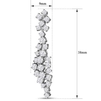 2 Carat Diamond Drop Earrings In 14 Karat White Gold, 1 1/2 Inches