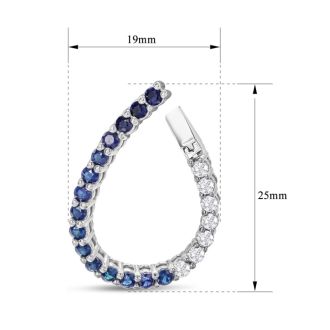2 1/2 Carat Front-Back Sapphire and Diamond Hoop Earrings In 14 Karat White Gold, 1 Inch