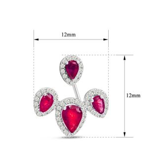 3 Carat Ruby and Diamond Drop Earrings In 14 Karat White Gold, 1/2 Inch