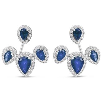 3 Carat Sapphire and Diamond Drop Earrings In 14 Karat White Gold, 1/2 Inch