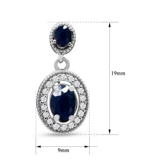 2 Carat Sapphire and Diamond Drop Earrings In 14 Karat White Gold, 3/4 Inch