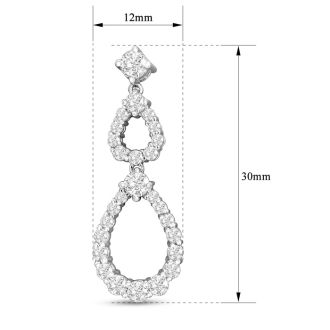 2 Carat Diamond Drop Earrings In 14 Karat White Gold, 1 1/4 Inches