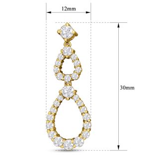 2 Carat Diamond Drop Earrings In 14 Karat Yellow Gold, 1 1/4 Inches