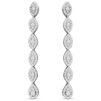 2 Carat Diamond Drop Earrings In 14 Karat White Gold, 2 Inches