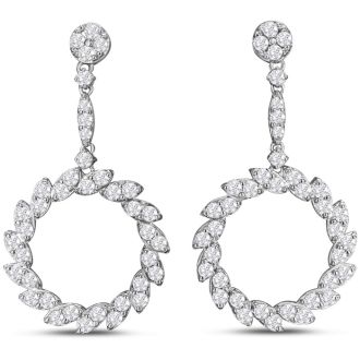2 1/4 Carat Diamond Drop Earrings In 14 Karat White Gold, 1 Inch
