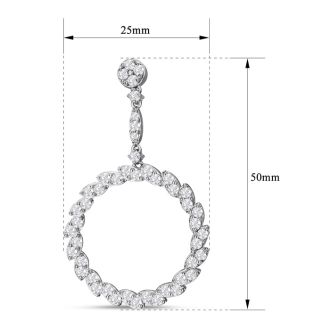 3 1/2 Carat Diamond Drop Earrings In 14 Karat White Gold, 2 Inches