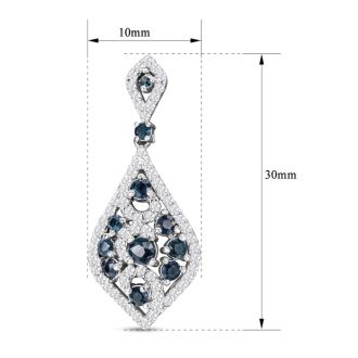 2 Carat Sapphire and Diamond Drop Earrings In 14 Karat White Gold, 1 1/4 Inch