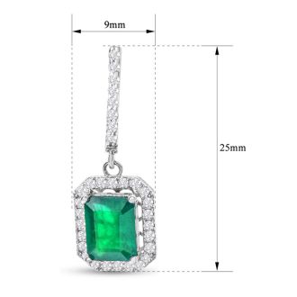 4 1/2 Carat Emerald and Diamond Drop Earrings In 14 Karat White Gold, 1 1/4 Inch