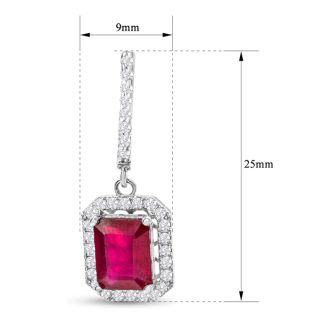 4 1/2 Carat Ruby and Diamond Drop Earrings In 14 Karat White Gold, 1 1/4 Inch