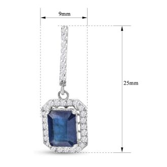 4 1/2 Carat Sapphire and Diamond Drop Earrings In 14 Karat White Gold, 1 1/4 Inch
