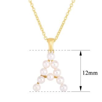 Letter A Pearl Initial Necklace In 14K Yellow Gold With Free 18 Inch Cable Chain