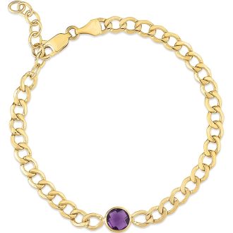 6mm Amethyst Curb Chain Bracelet In 14K Yellow Gold