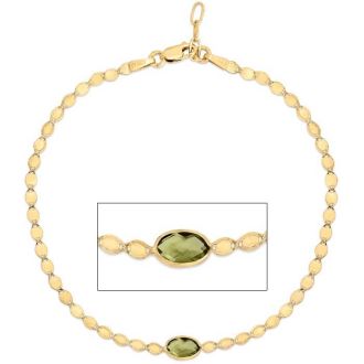 6x4mm Peridot Mirrored Chain Bracelet In 14K Yellow Gold