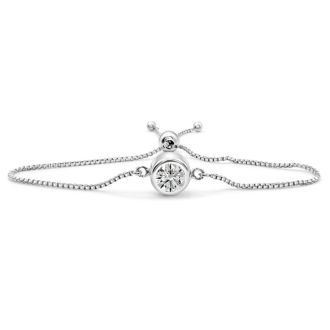 1 Carat Moissanite Bolo Bracelet In Sterling Silver, Adjustable 6-9 Inches