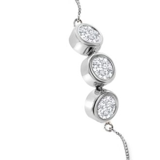 3 Carat Moissanite Bolo Bracelet In Sterling Silver, Adjustable 6-9 Inches