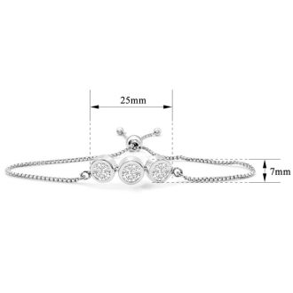 3 Carat Moissanite Bolo Bracelet In Sterling Silver, Adjustable 6-9 Inches