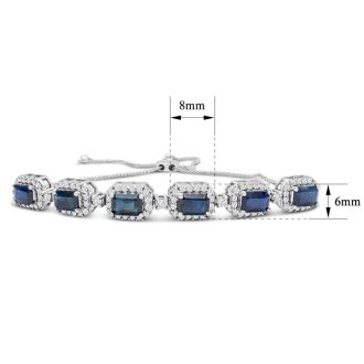 4 Carat Sapphire and Diamond Bolo Bracelet In 14 Karat White Gold, Adjustable 6-9 Inches