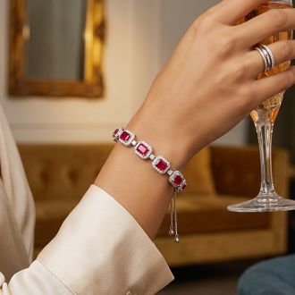 4 Carat Ruby and Diamond Bolo Bracelet In 14 Karat White Gold, Adjustable 6-9 Inches