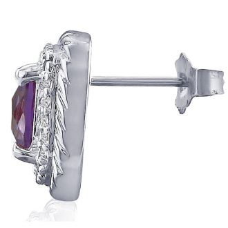 2 3/4 Carat Cushion Cut Amethyst and Diamond Earrings In Sterling Silver