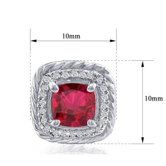2 3/4 Carat Cushion Cut Ruby and Diamond Earrings In Sterling Silver