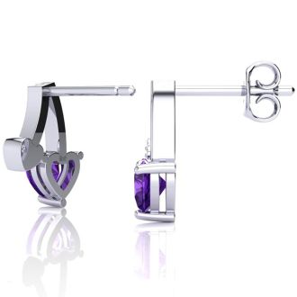 3/4 Carat Amethyst and Diamond Heart Earrings In Sterling Silver