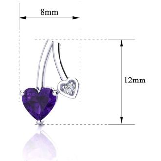 3/4 Carat Amethyst and Diamond Heart Earrings In Sterling Silver