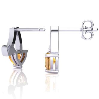 3/4 Carat Citrine and Diamond Heart Earrings In Sterling Silver
