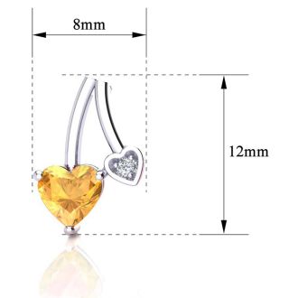 3/4 Carat Citrine and Diamond Heart Earrings In Sterling Silver