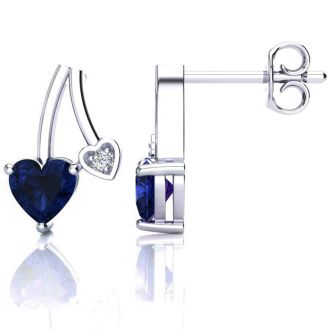 3/4 Carat Sapphire and Diamond Heart Earrings In Sterling Silver