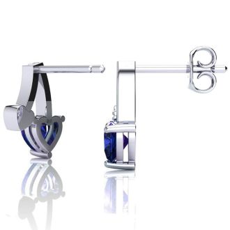 3/4 Carat Sapphire and Diamond Heart Earrings In Sterling Silver