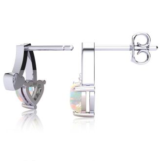 3/4 Carat Opal and Diamond Heart Earrings In Sterling Silver