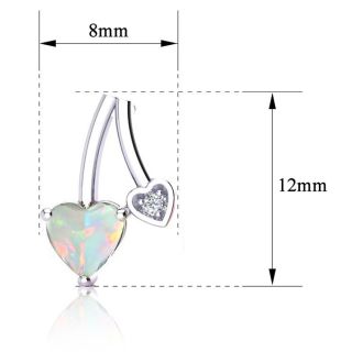 3/4 Carat Opal and Diamond Heart Earrings In Sterling Silver