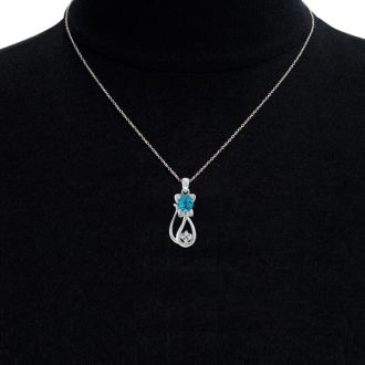 1 Carat Blue Topaz and Diamond Cat Necklace In Sterling Silver With 18 Inch Chain
