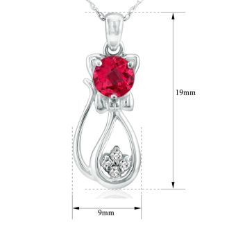 1 Carat Ruby and Diamond Cat Necklace In Sterling Silver With 18 Inch Chain