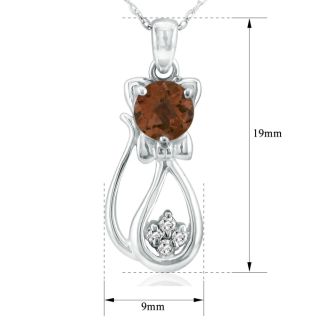 1 Carat Garnet and Diamond Cat Necklace In Sterling Silver With 18 Inch Chain
