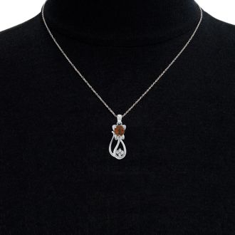 1 Carat Garnet and Diamond Cat Necklace In Sterling Silver With 18 Inch Chain