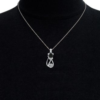 1 Carat Black Onyx and Diamond Cat Necklace In Sterling Silver With 18 Inch Chain