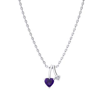 1/2 Carat Heart Shaped Amethyst and Diamond Necklace In Sterling Silver With 18 Inch Chain