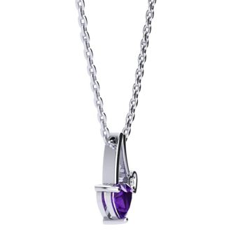1/2 Carat Heart Shaped Amethyst and Diamond Necklace In Sterling Silver With 18 Inch Chain